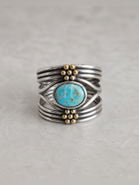Made In India Jewelry - Made In India | Two-Tone Western Boho Blue Mojave Turquoise Ring | Size 8